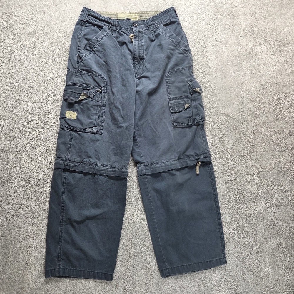 Vintage American Eagle Pants Mens 30X30 Blue Cargo Straight Zip Off‎ Legs Canvas